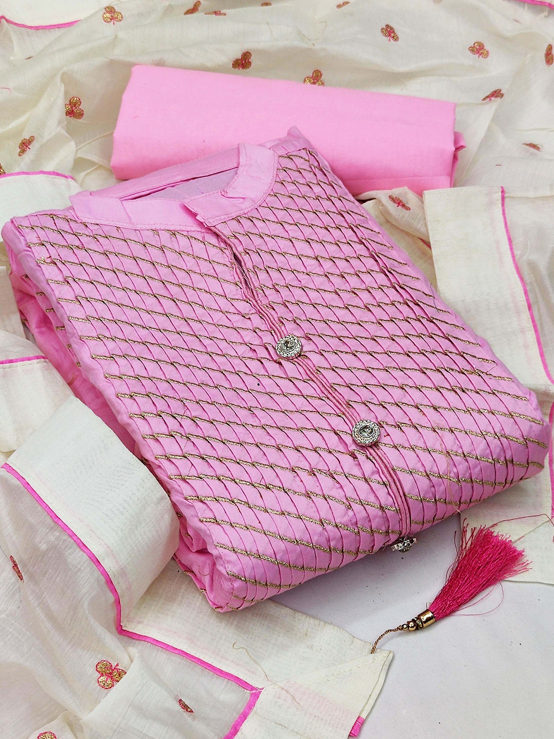 

SAINOOR Embroidered Semi-Stitched Dress Material, Pink