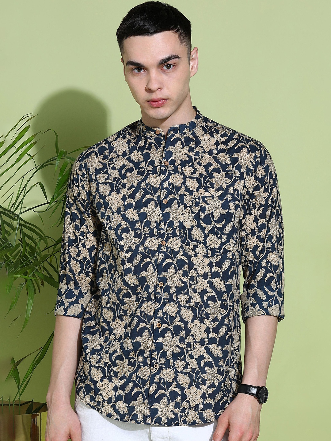 

Anouk Men Slim Fit Floral Opaque Printed Casual Shirt, Blue
