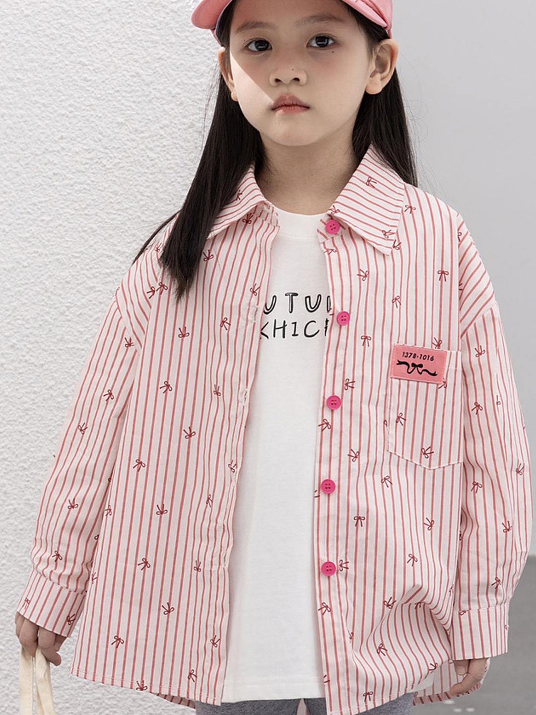 

LULU & SKY Girls Opaque Striped Casual Shirt, Pink