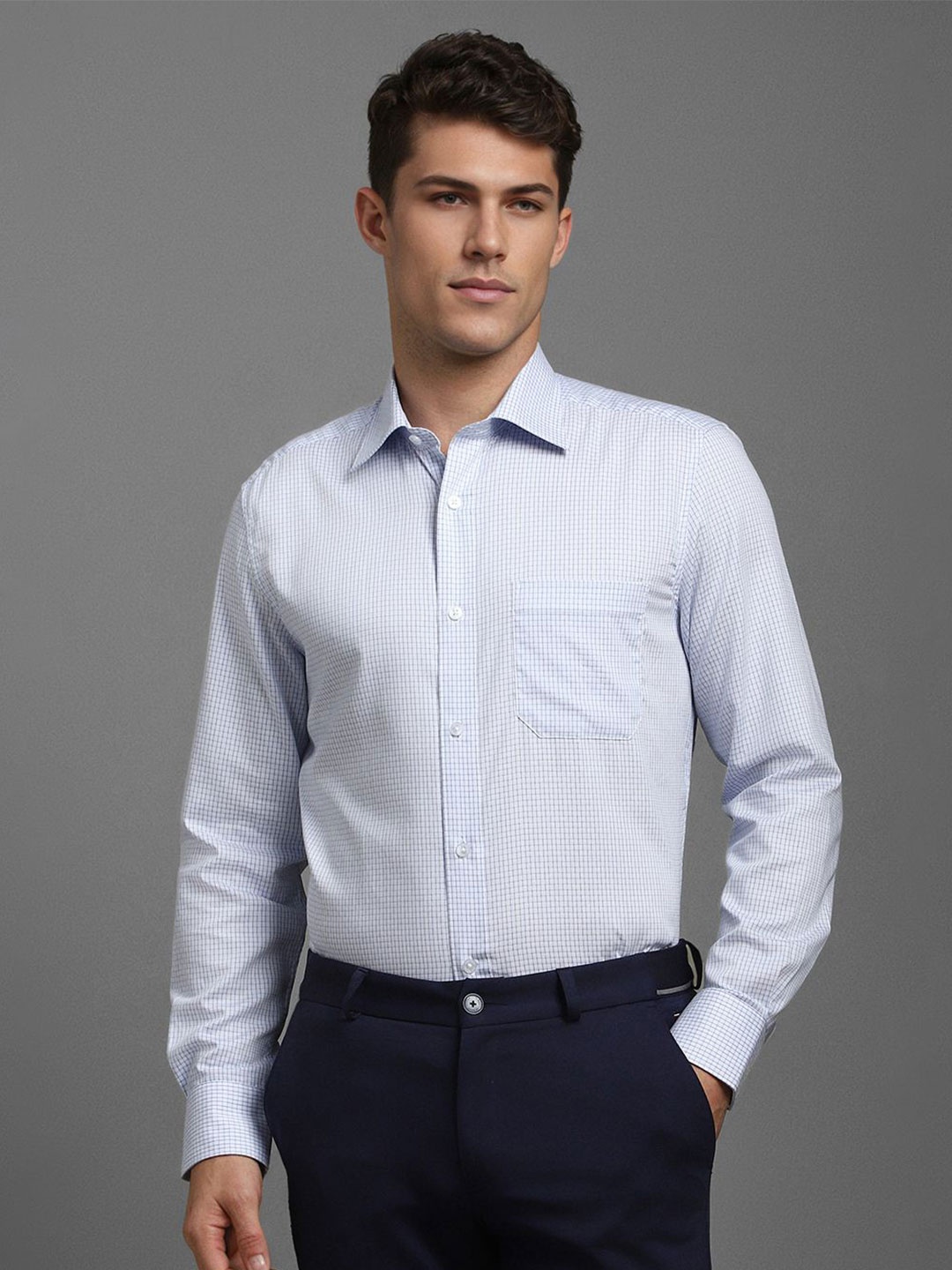 

Louis Philippe Men Opaque Checked Formal Shirt, Blue