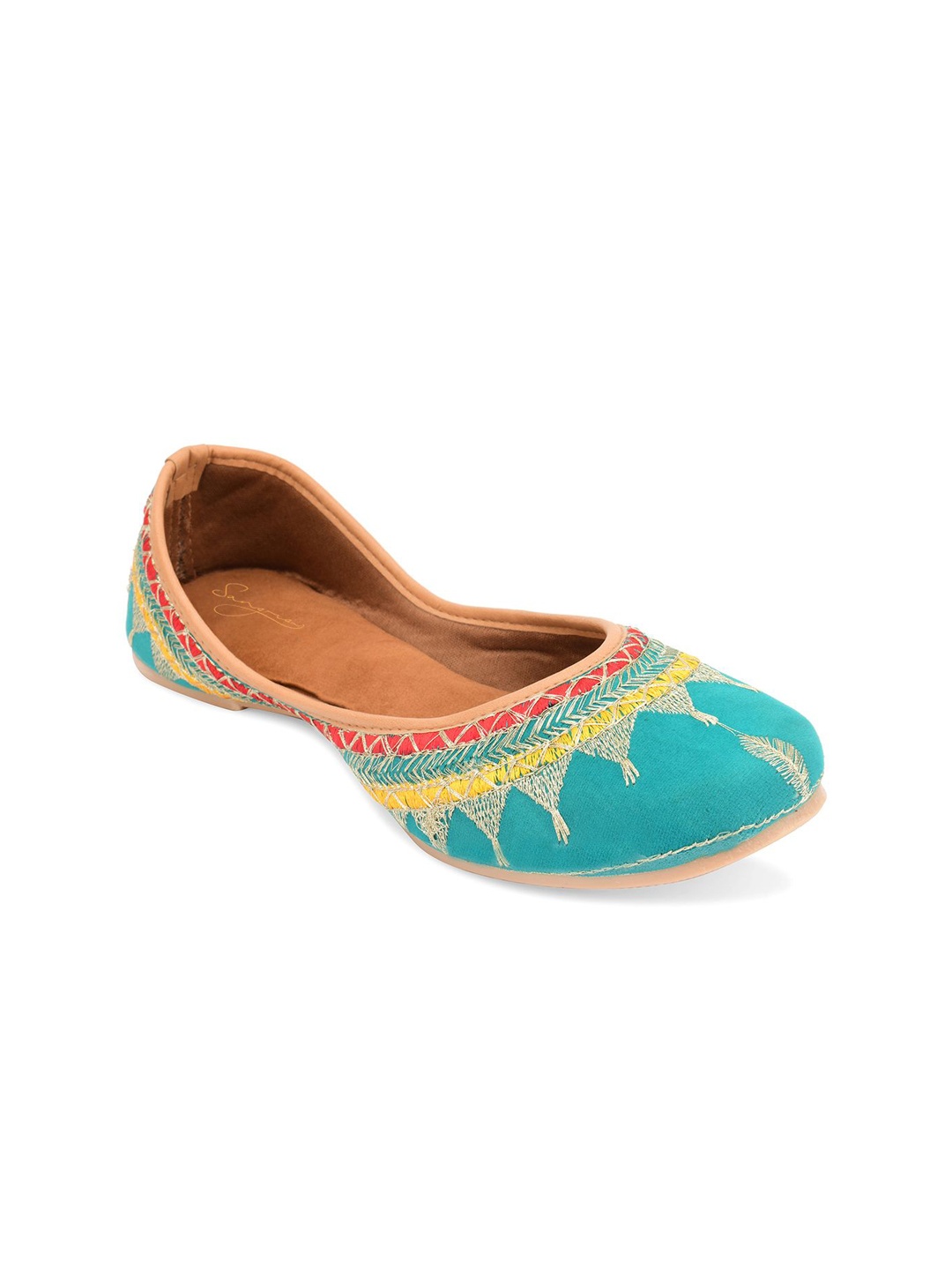 

Sangria Women Embroidered Zari Mojaris, Sea green