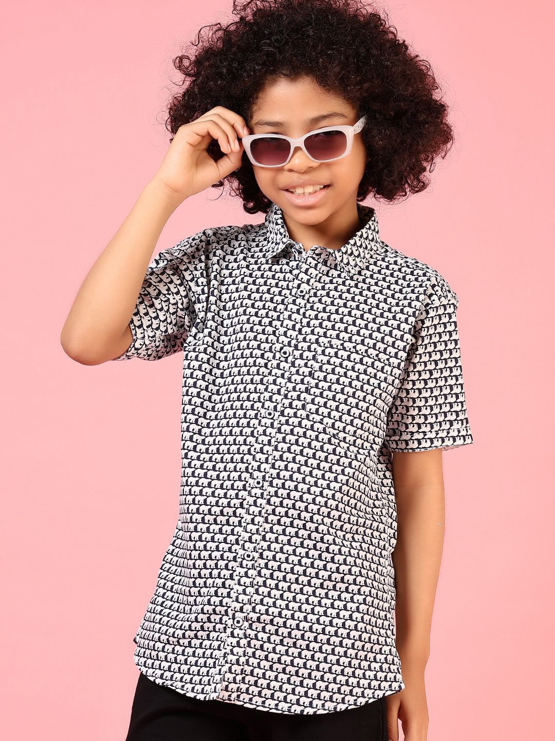 

V-Mart Boys Opaque Printed Casual Shirt, Navy blue