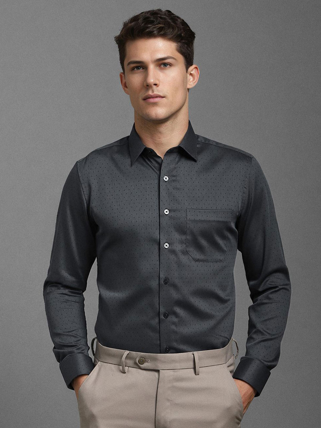 

Louis Philippe Men Slim Fit Opaque Printed Formal Shirt, Grey
