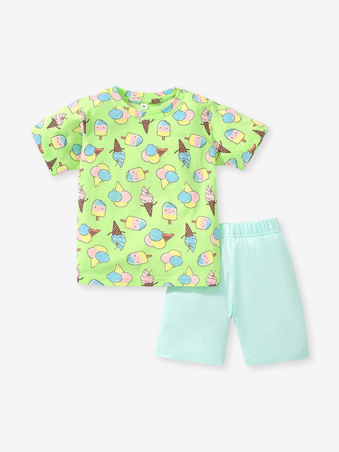 

YK Girls Printed T-shirt with Shorts, Green