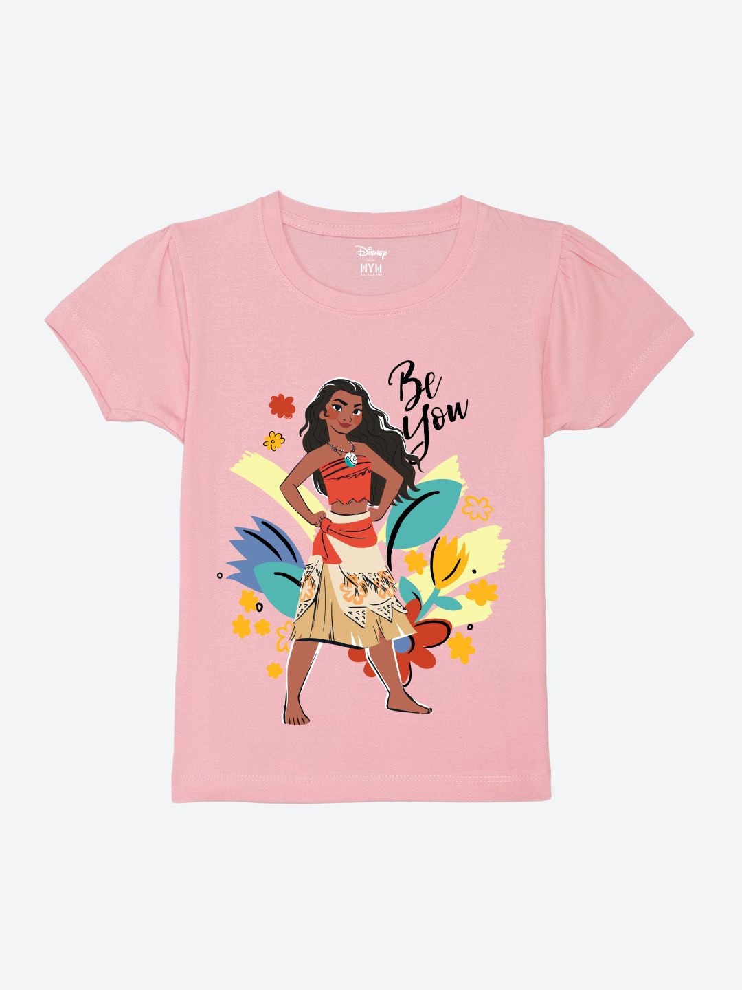 

Wear Your Mind Girls Printed Puff Sleeves Pure Cotton T-shirt, Pink