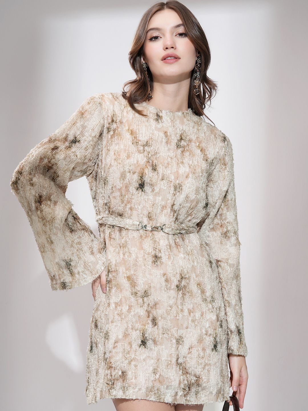 

ESPYR By Tokyo Talkies Print Fit & Flare Mini Dress, Beige
