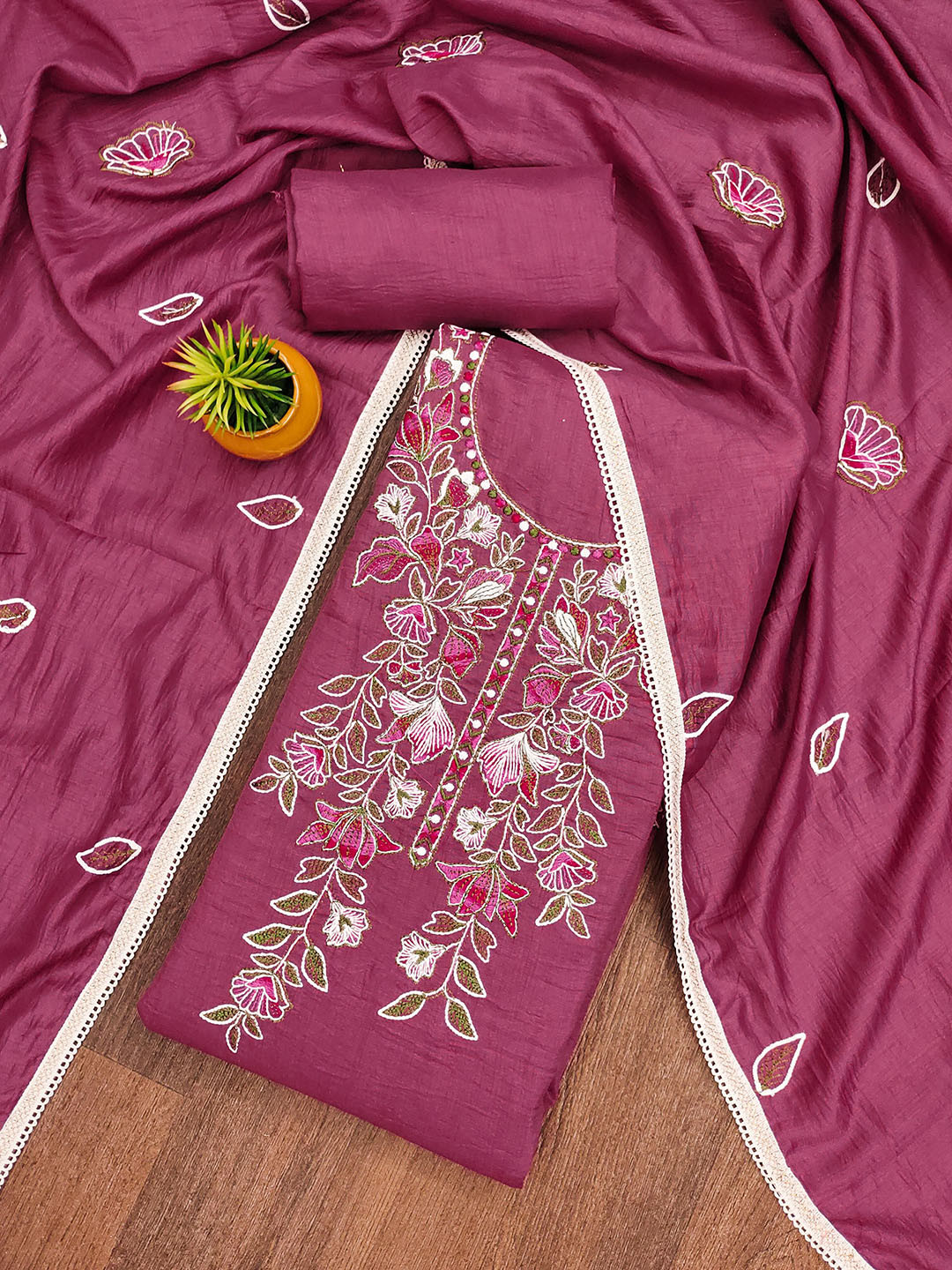 

SAINOOR Embroidered Pure Cotton Semi-Stitched Dress Material, Pink