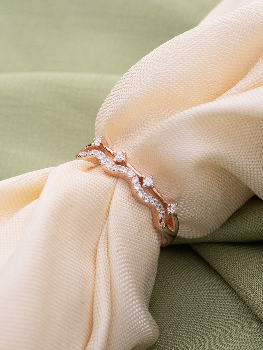 

LIORA 925 Silver Jewellery Sterling Silver Rosegold Plated Curve Adjustable Finger Ring, Rose gold