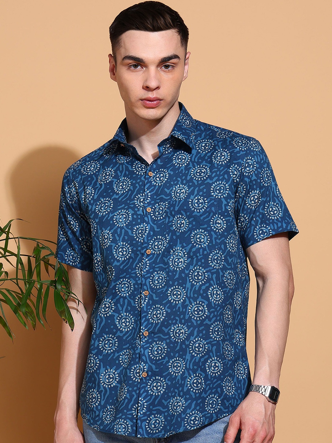 

Anouk Men Slim Fit Opaque Printed Casual Shirt, Blue
