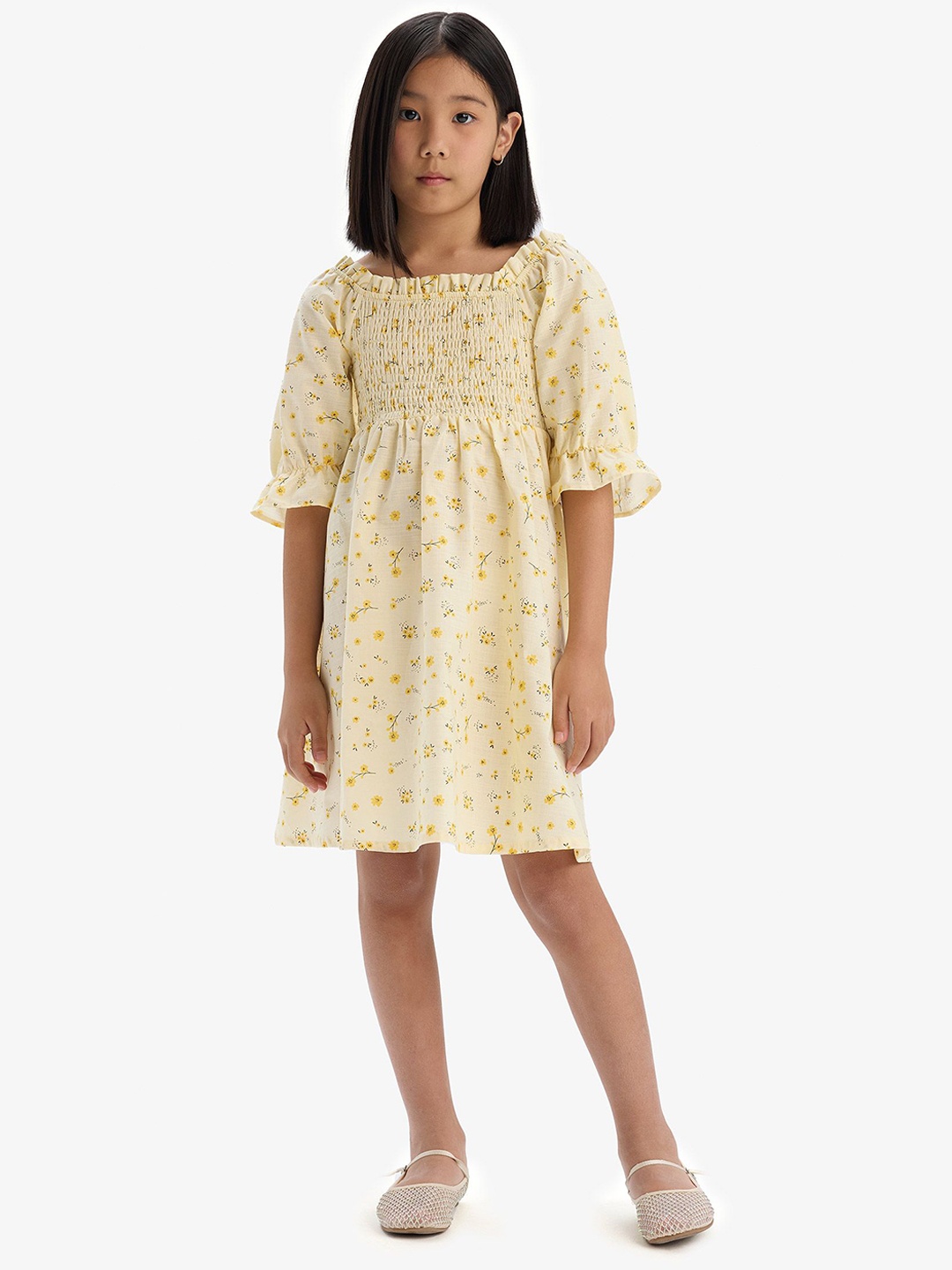 

DeFacto Floral Print Bell Sleeve A-Line Dress, Na