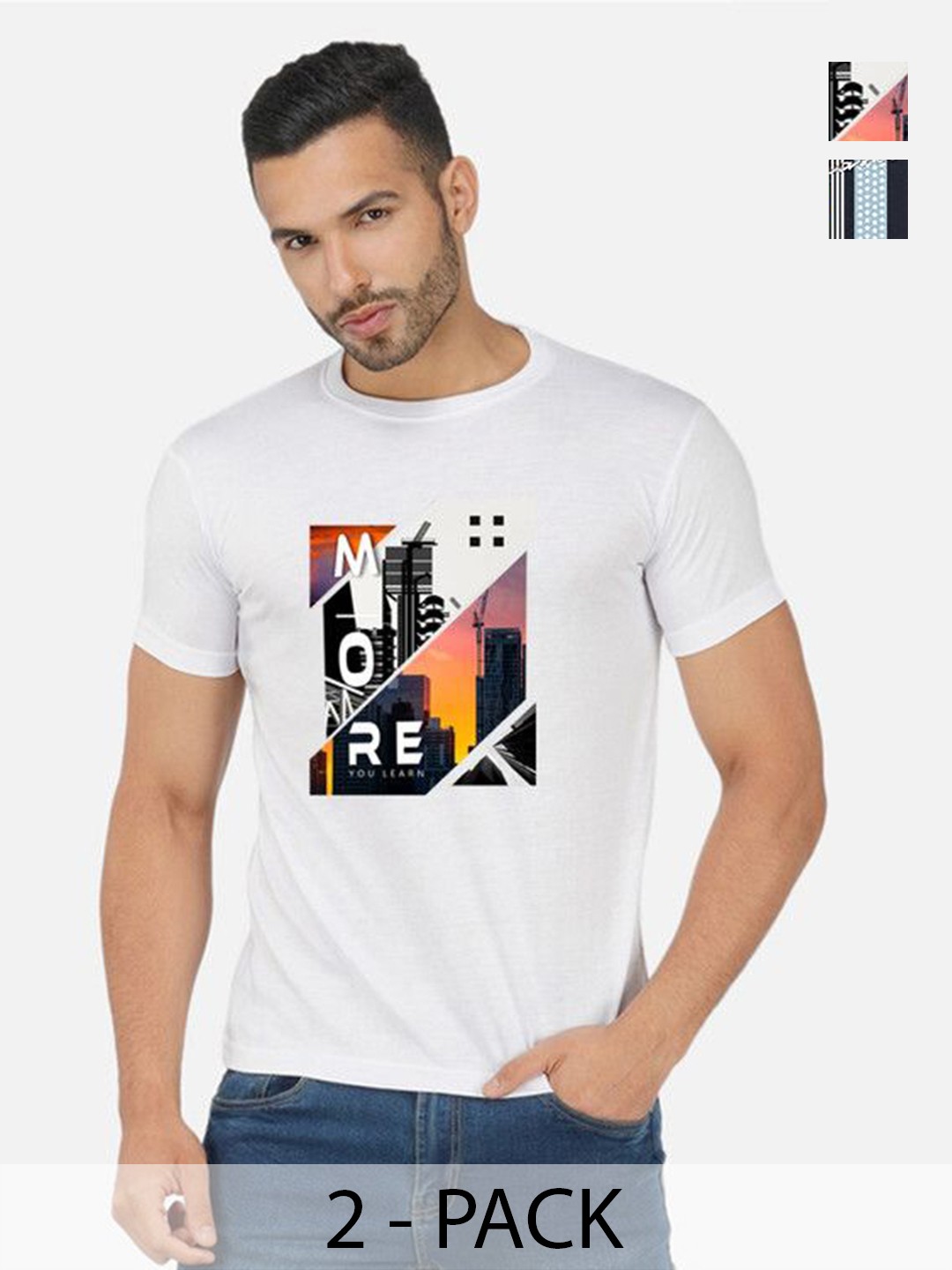 

GLOBAL NOMAD Men 2 Printed Bio Finish Applique T-shirt, White