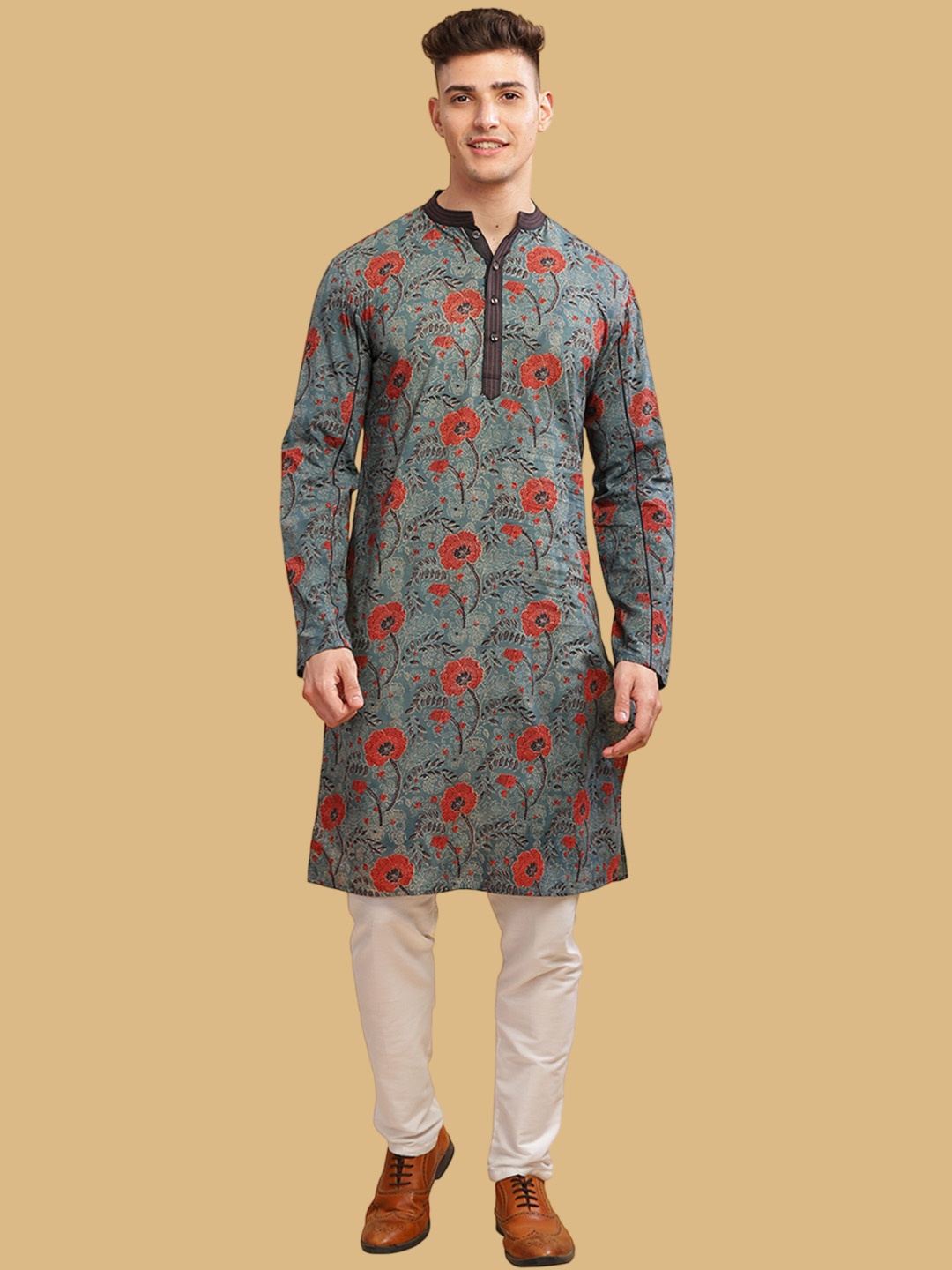 

Arch element Men Floral Printed Mirror Work Kurta, Multi