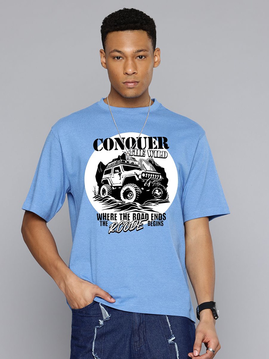 

R.Code by The Roadster Life Co. Men Printed Pockets T-shirt, Blue