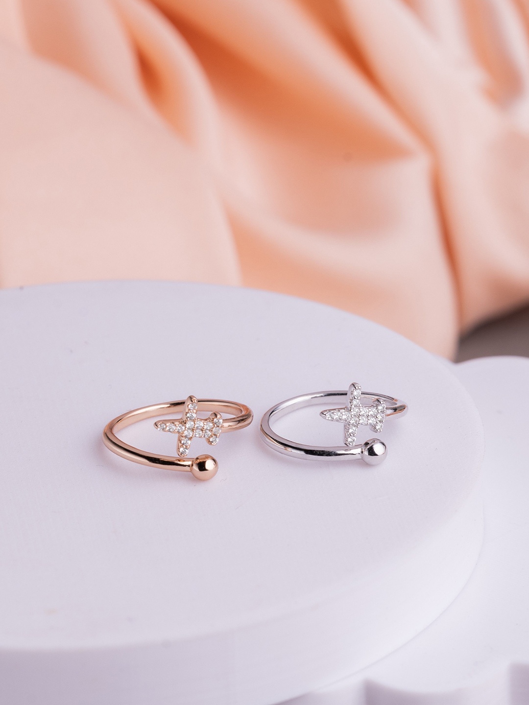 

LIORA 925 Silver Jewellery Sterling Silver Rosegold Plated Wanderlust Adjustable Ring, Rose gold