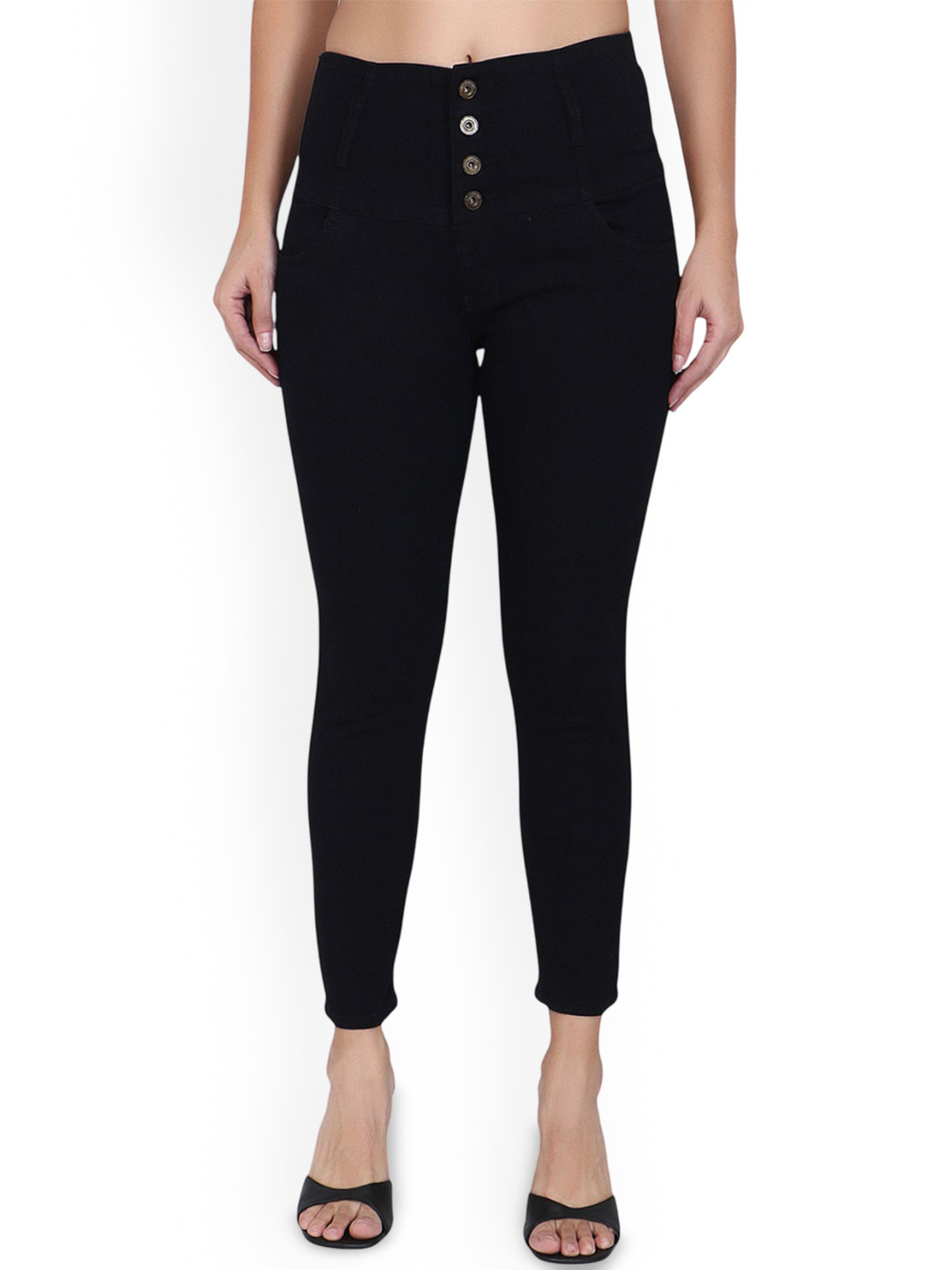 

3BUTTERFLIES Women Skinny Fit High-Rise Stretchable Jeans, Black