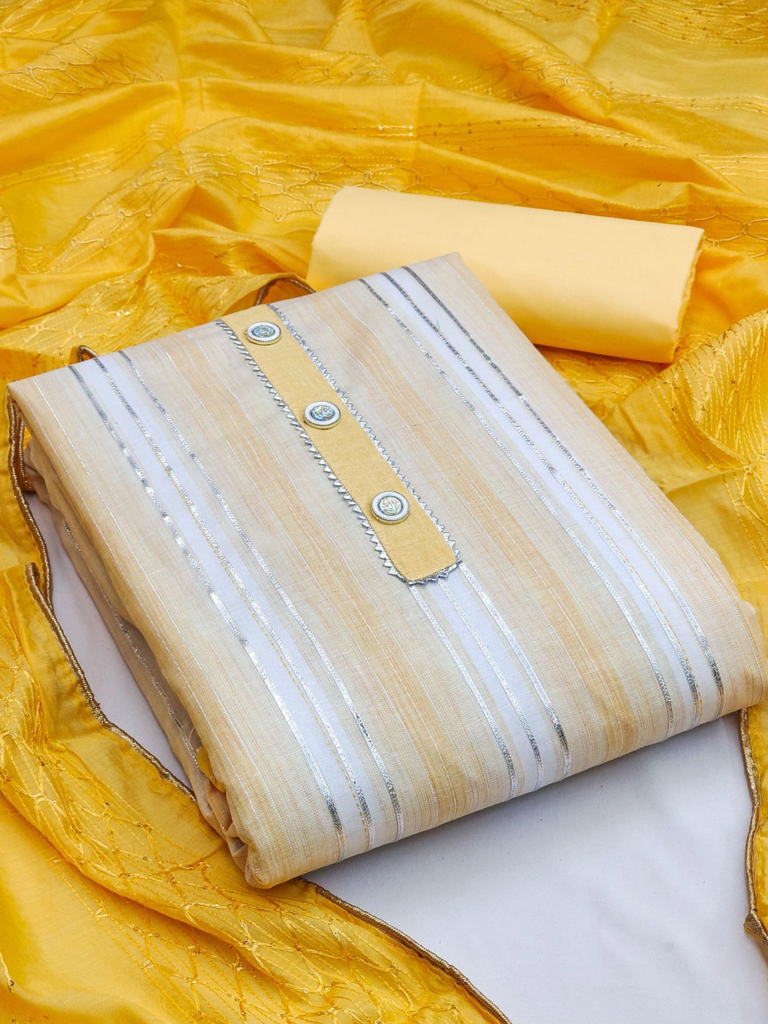 

SAINOOR Embroidered Pure Cotton Semi-Stitched Dress Material, Yellow