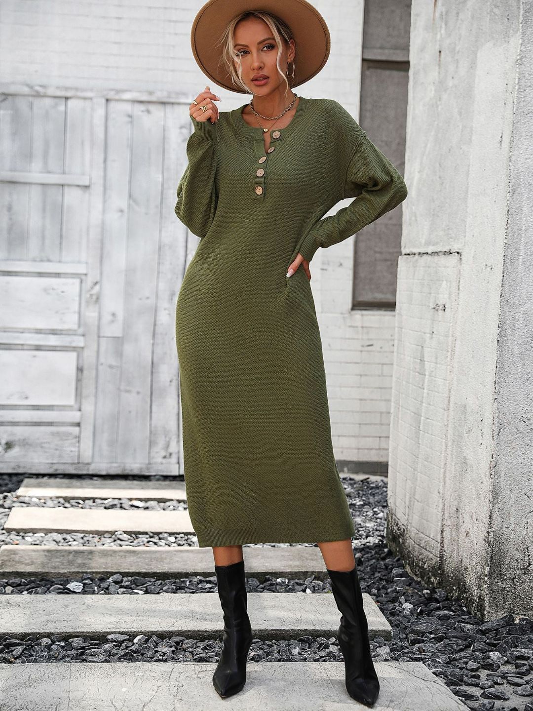 

Oh Rare Round Neck Midi Dress, Green