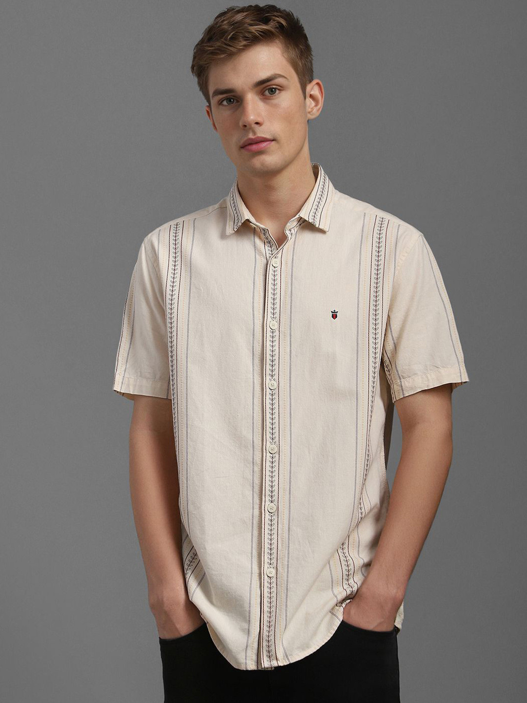 

Louis Philippe Jeans Men Slim Fit Opaque Printed Casual Shirt, Beige