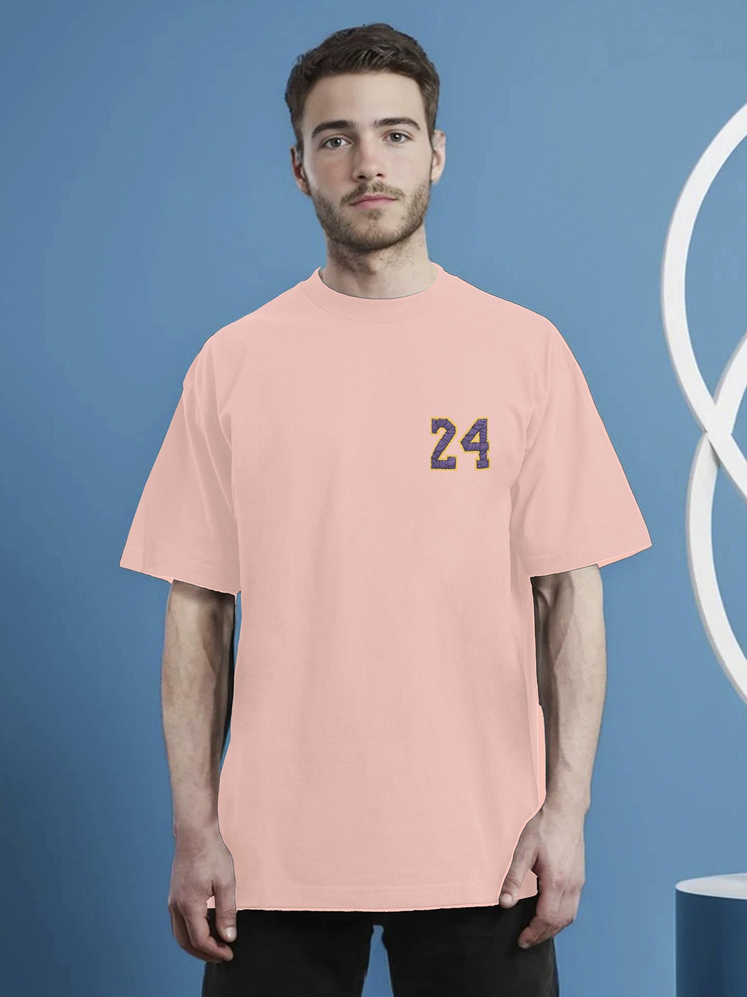 

Moda Rapido Men Printed Applique T-shirt, Peach