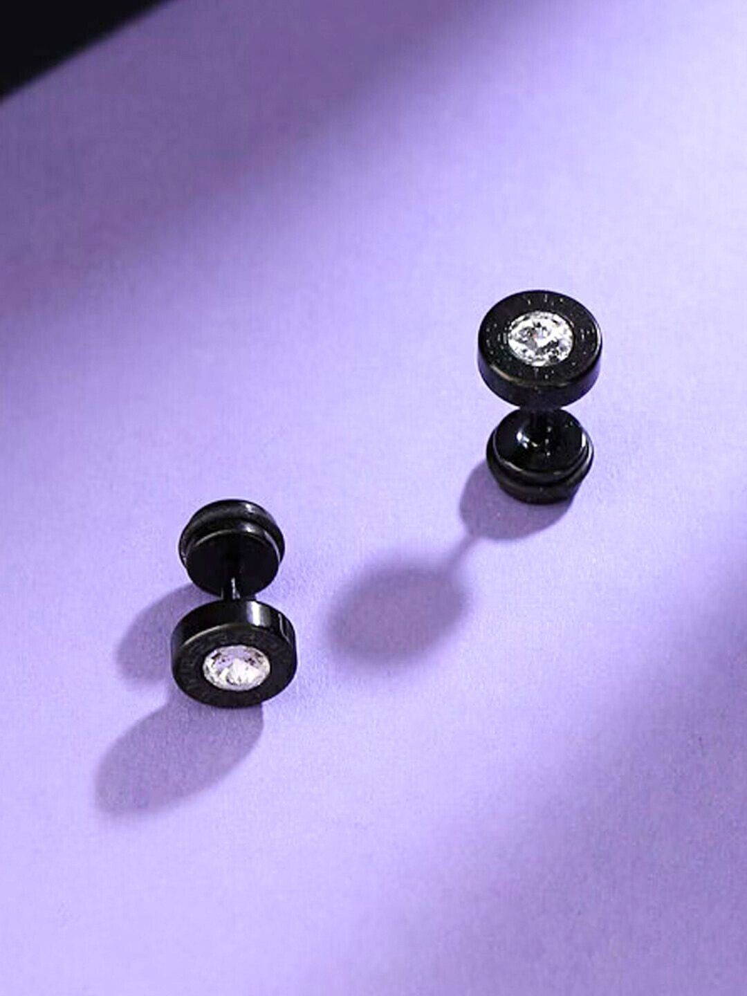 

The Roadster Lifestyle Co Men Crystal Studded Earrings, Black