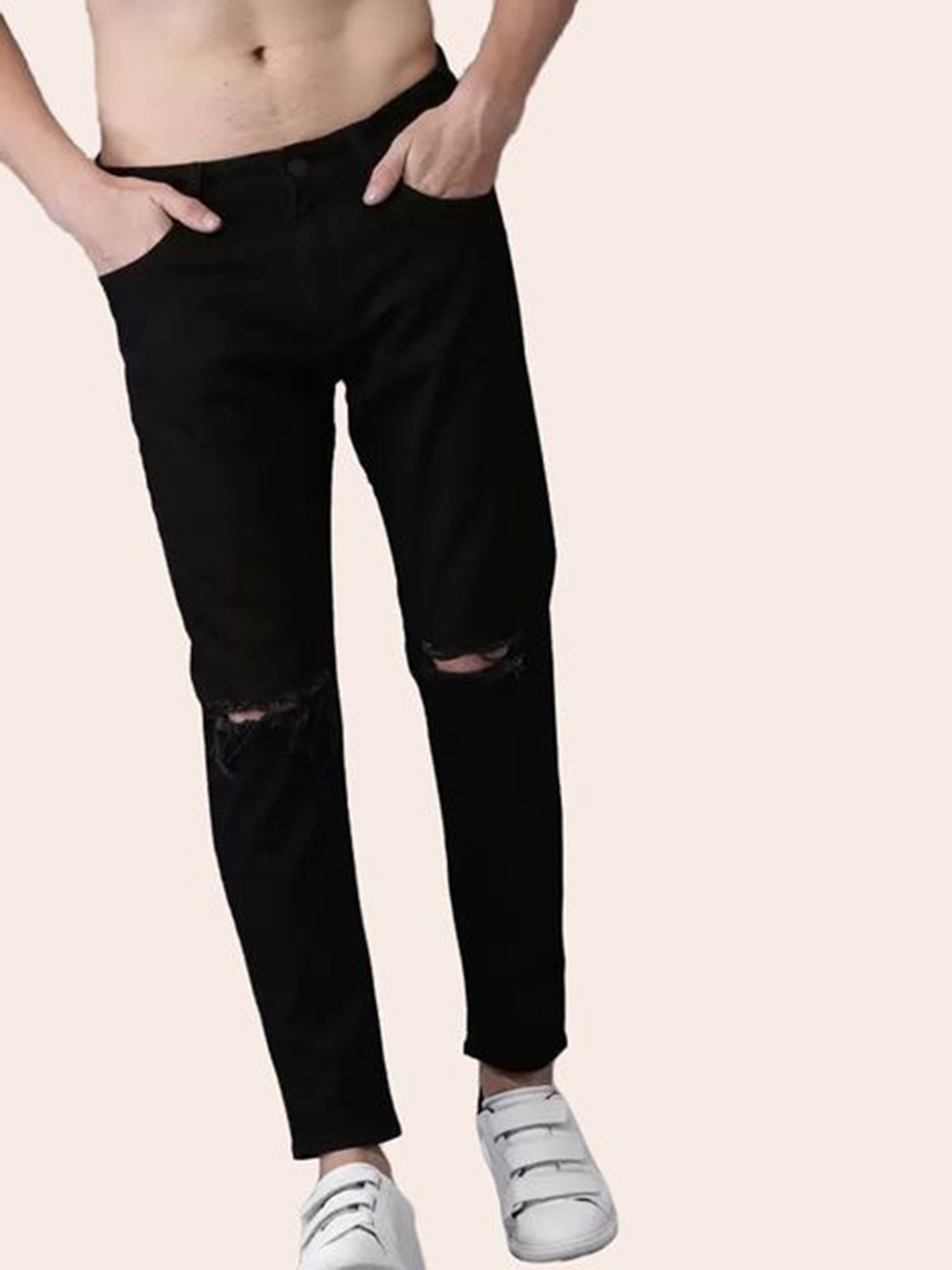 

LINARIA Men Classic Slim Fit Slash Knee Jeans, Black