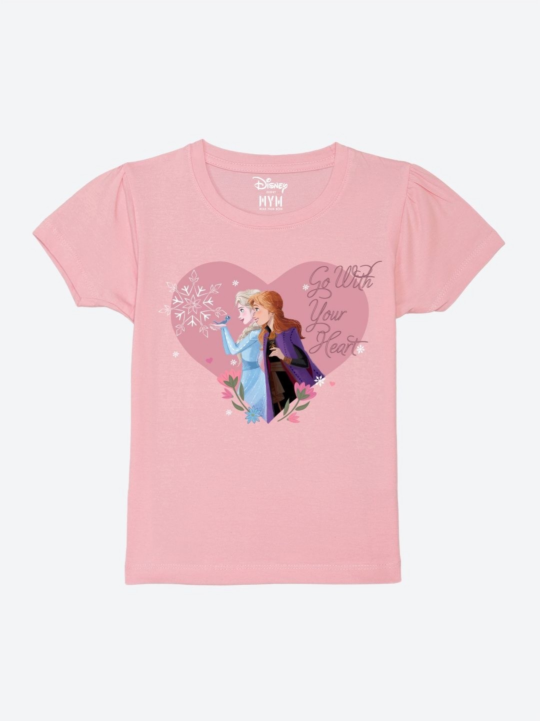 

Wear Your Mind Girls Printed Puff Sleeves Pure Cotton T-shirt, Pink