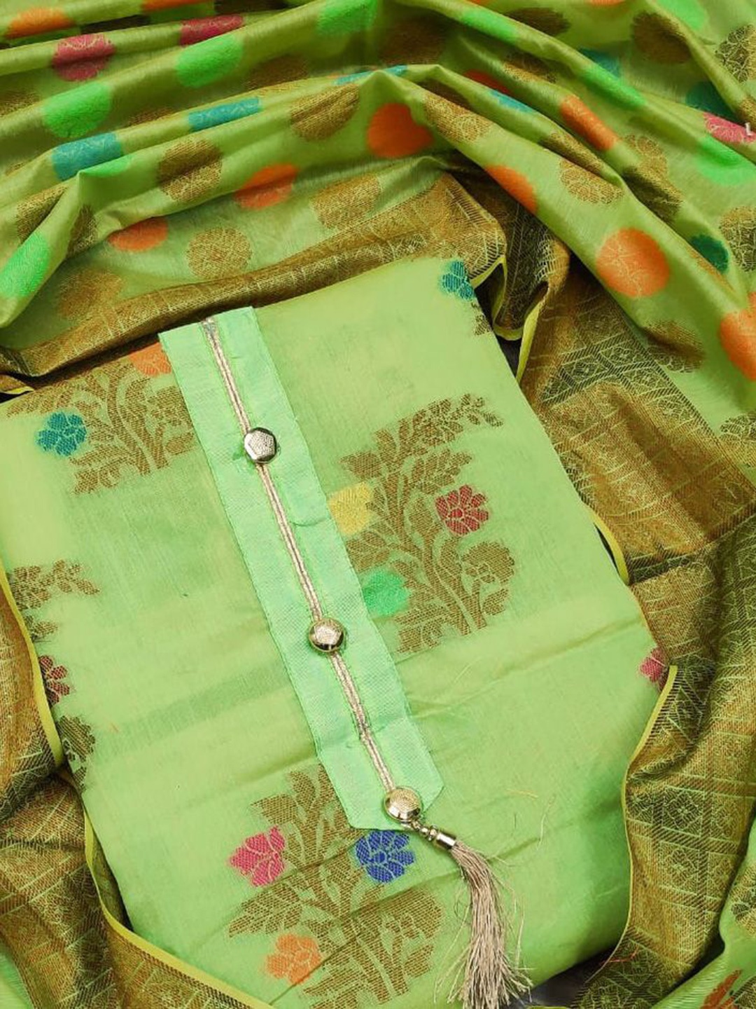 

SAINOOR Semi-Stitched Dress Material, Green