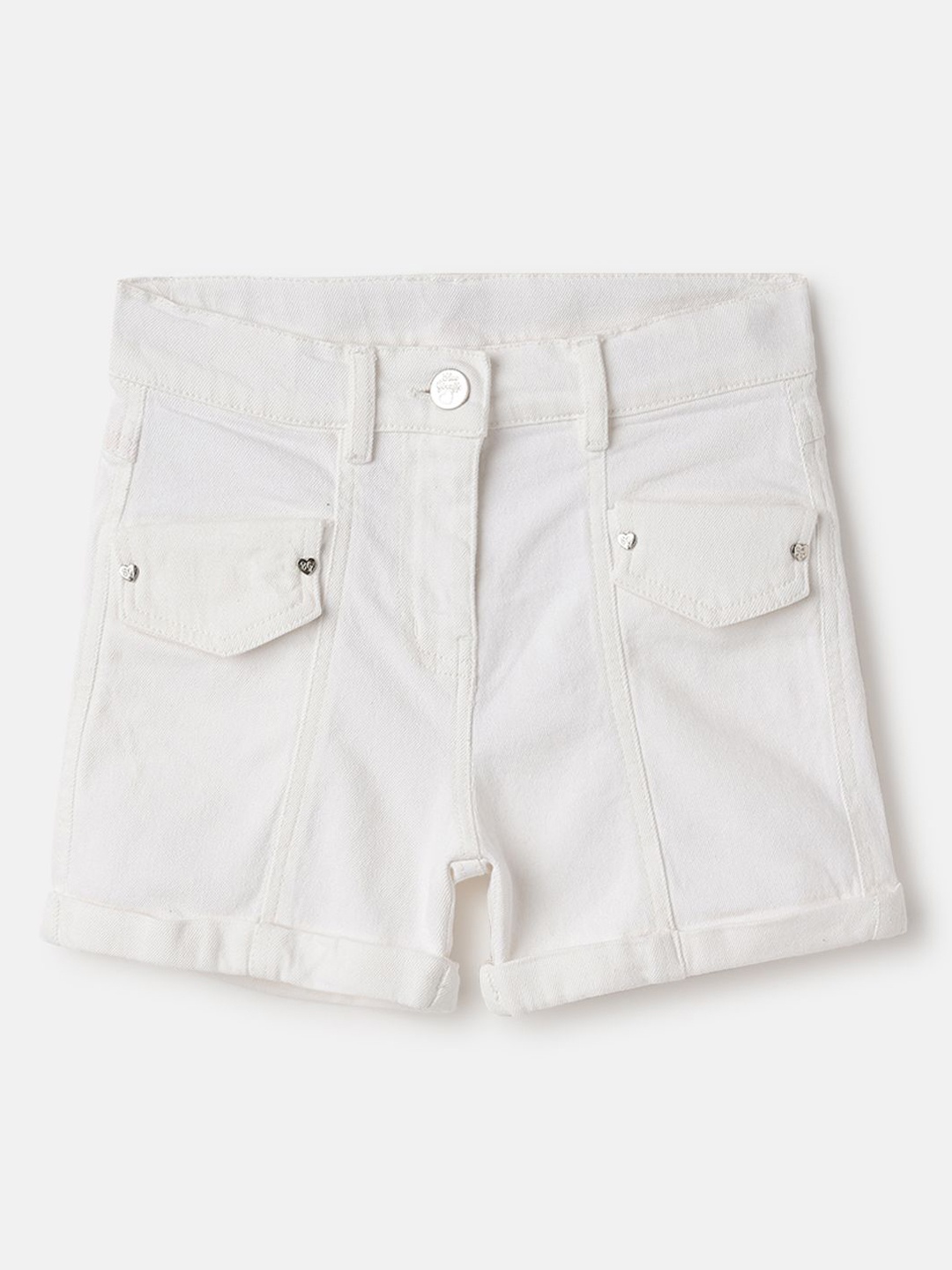 

Blue Giraffe Girls Denim Shorts, White