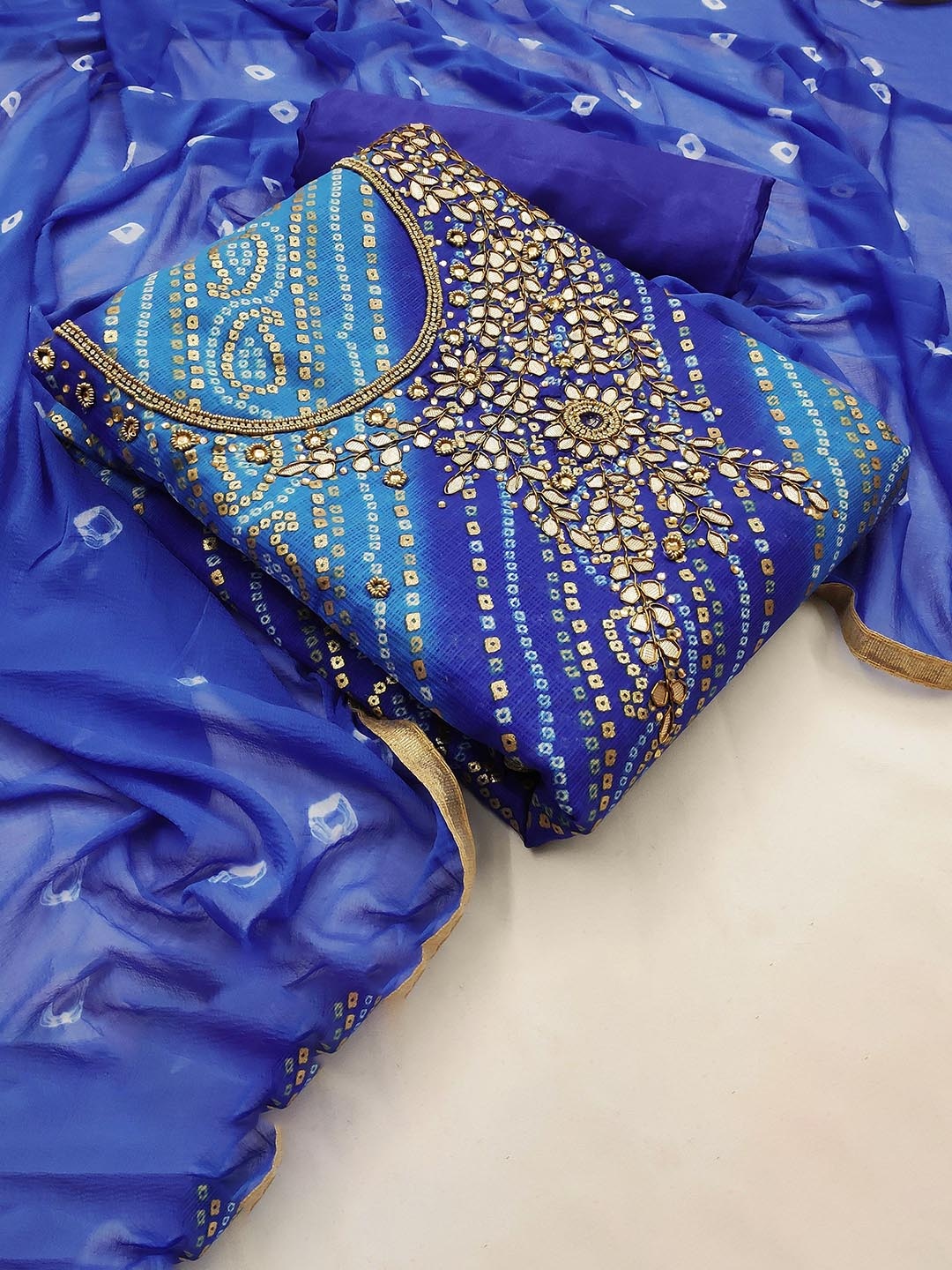 

SAINOOR Embellished Semi-Stitched Dress Material, Blue