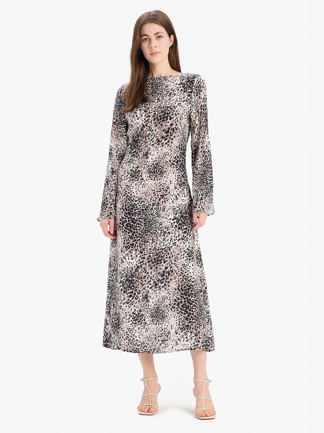 

DeFacto Animal Print A-Line Midi Dress, Na