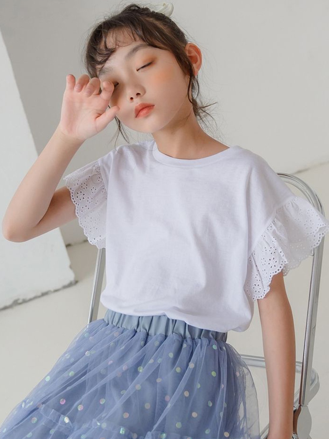 

LULU & SKY Extended Sleeves Cotton Top, White
