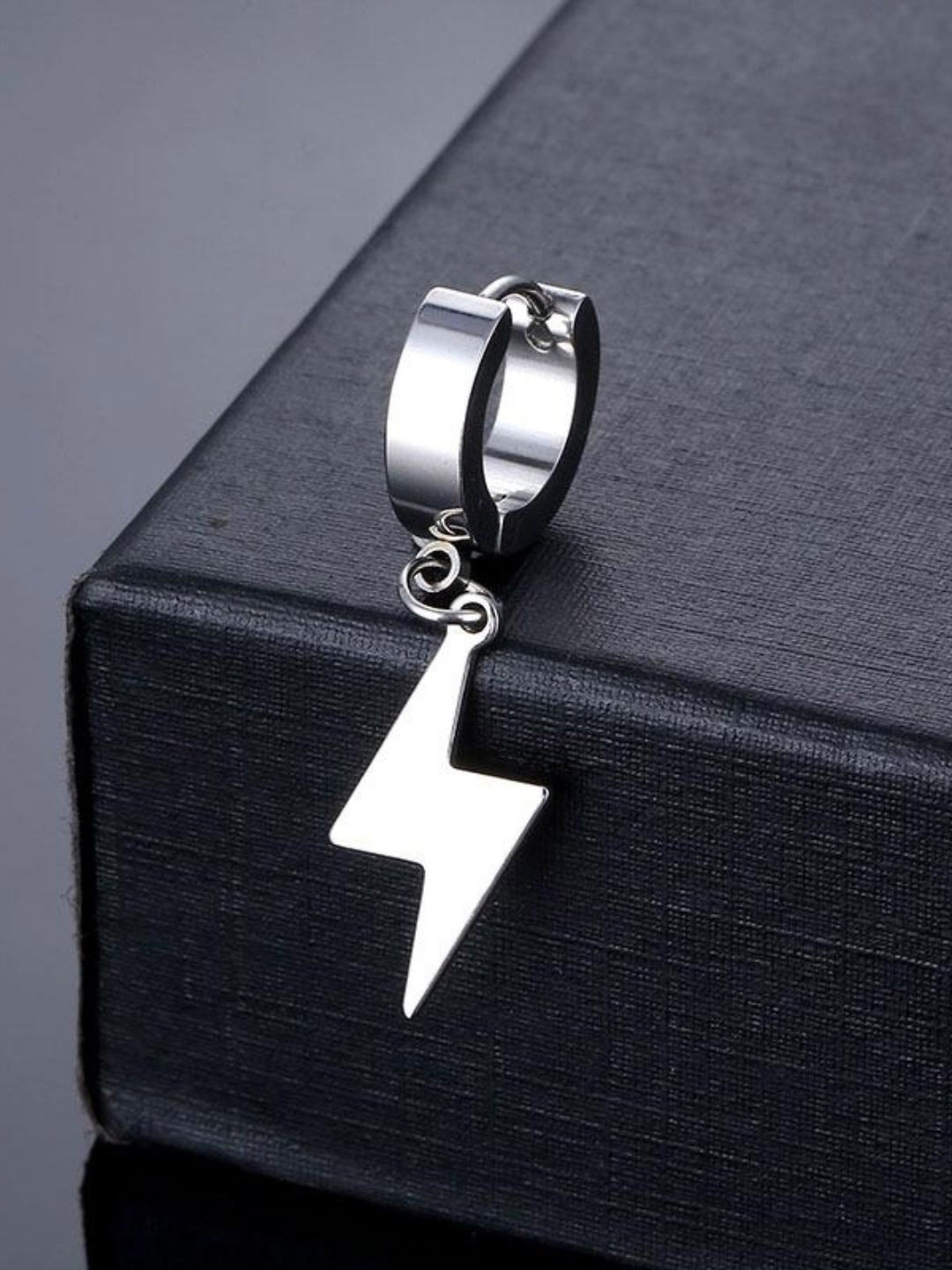 

The Roadster Lifestyle Co Men Lightning Bolt Stainless Steel Hoop Earrings, Silver