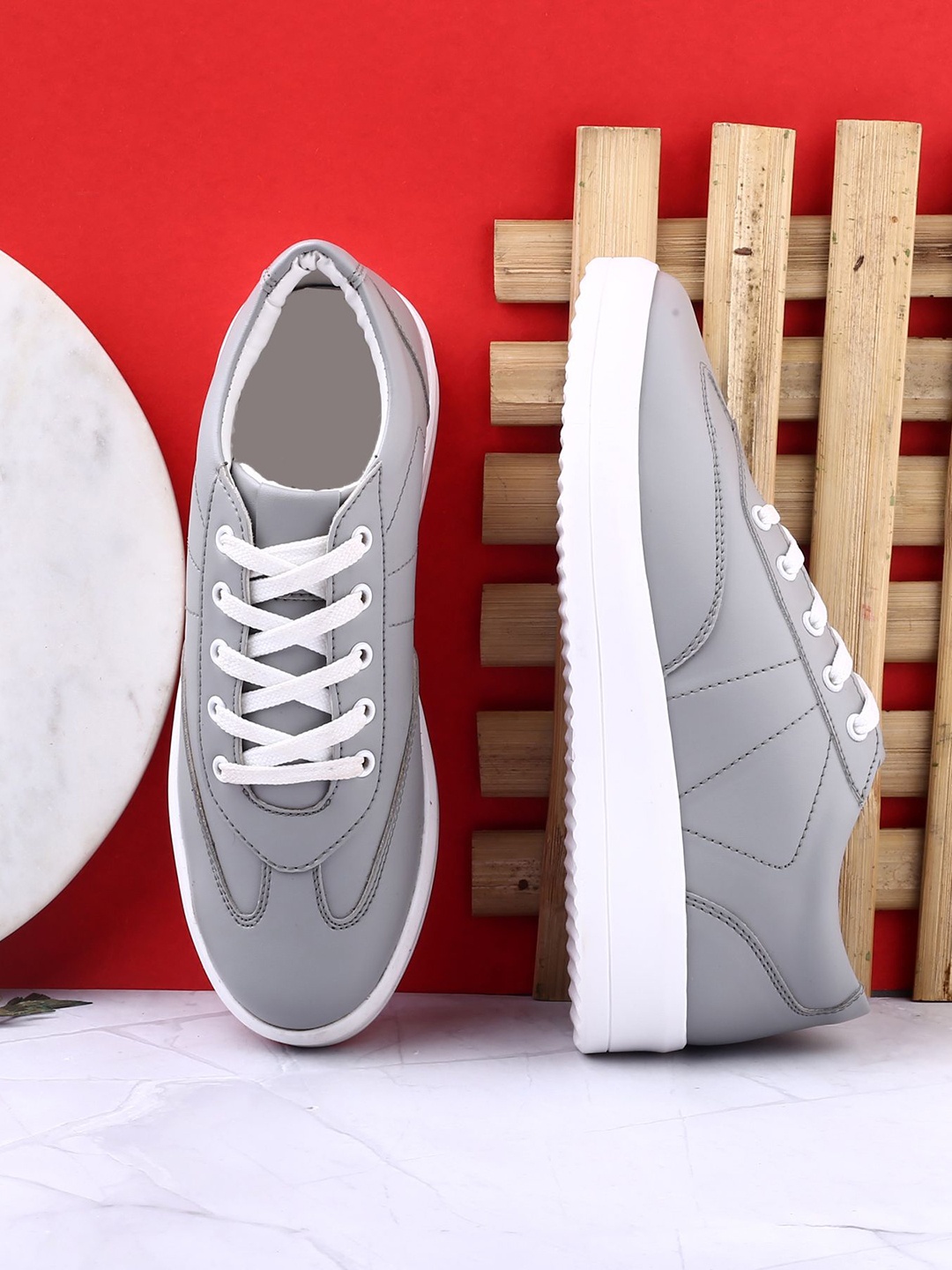 

riffway Women Perforations PU Sneakers, Grey