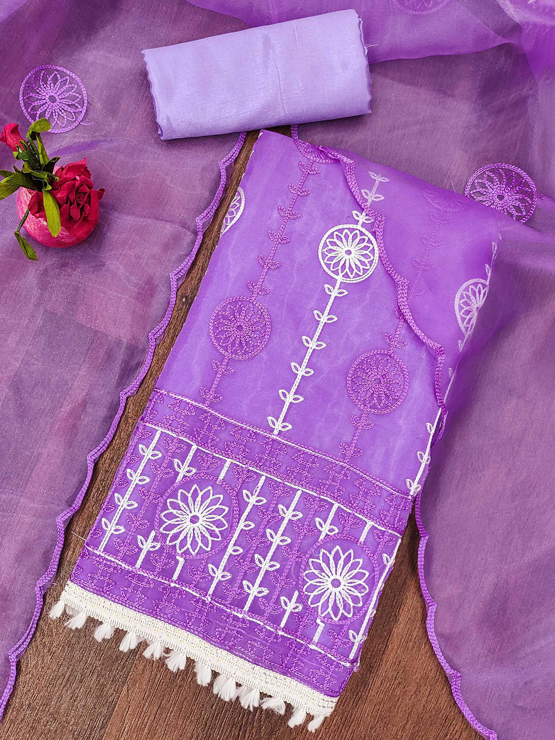 

SAINOOR Embroidered Organza Semi-Stitched Dress Material, Purple