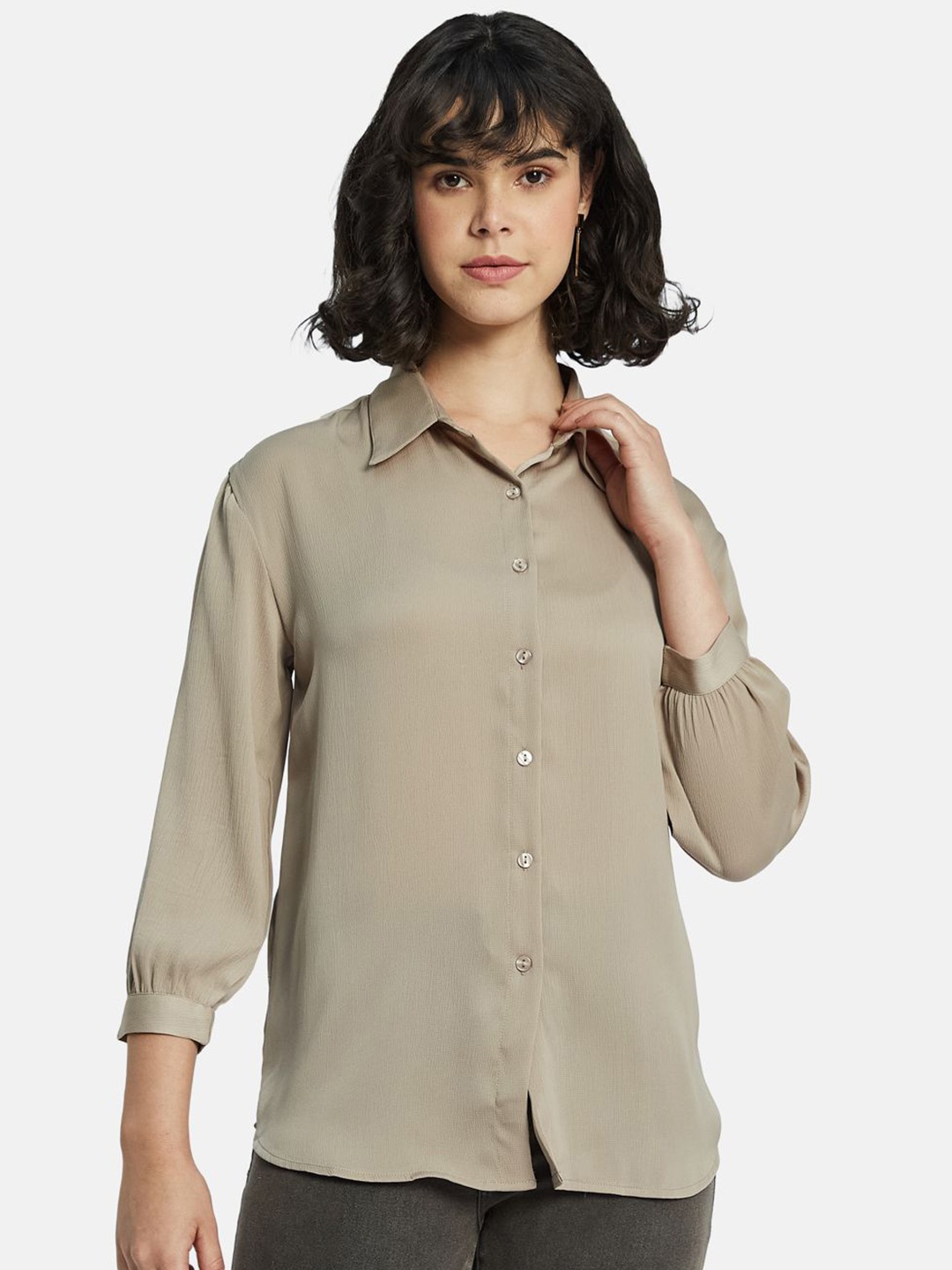 

METTLE Women Opaque Casual Shirt, Beige