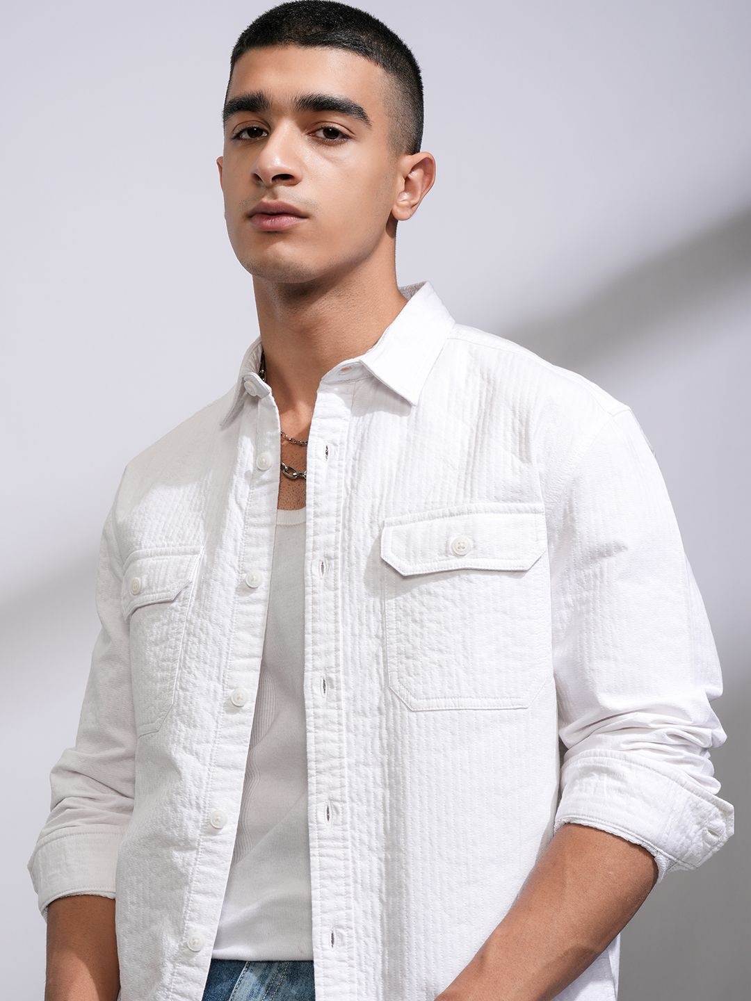 

HIGHLANDER Men Comfort Opaque Casual Shirt, White