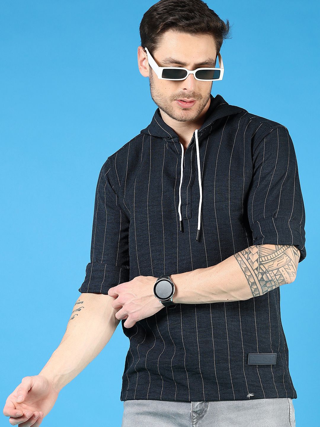 

V-Mart Men Opaque Striped Casual Shirt, Navy blue