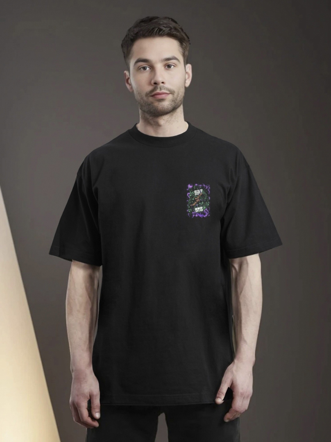 

Moda Rapido Men Printed Monochrome Applique T-shirt, Black