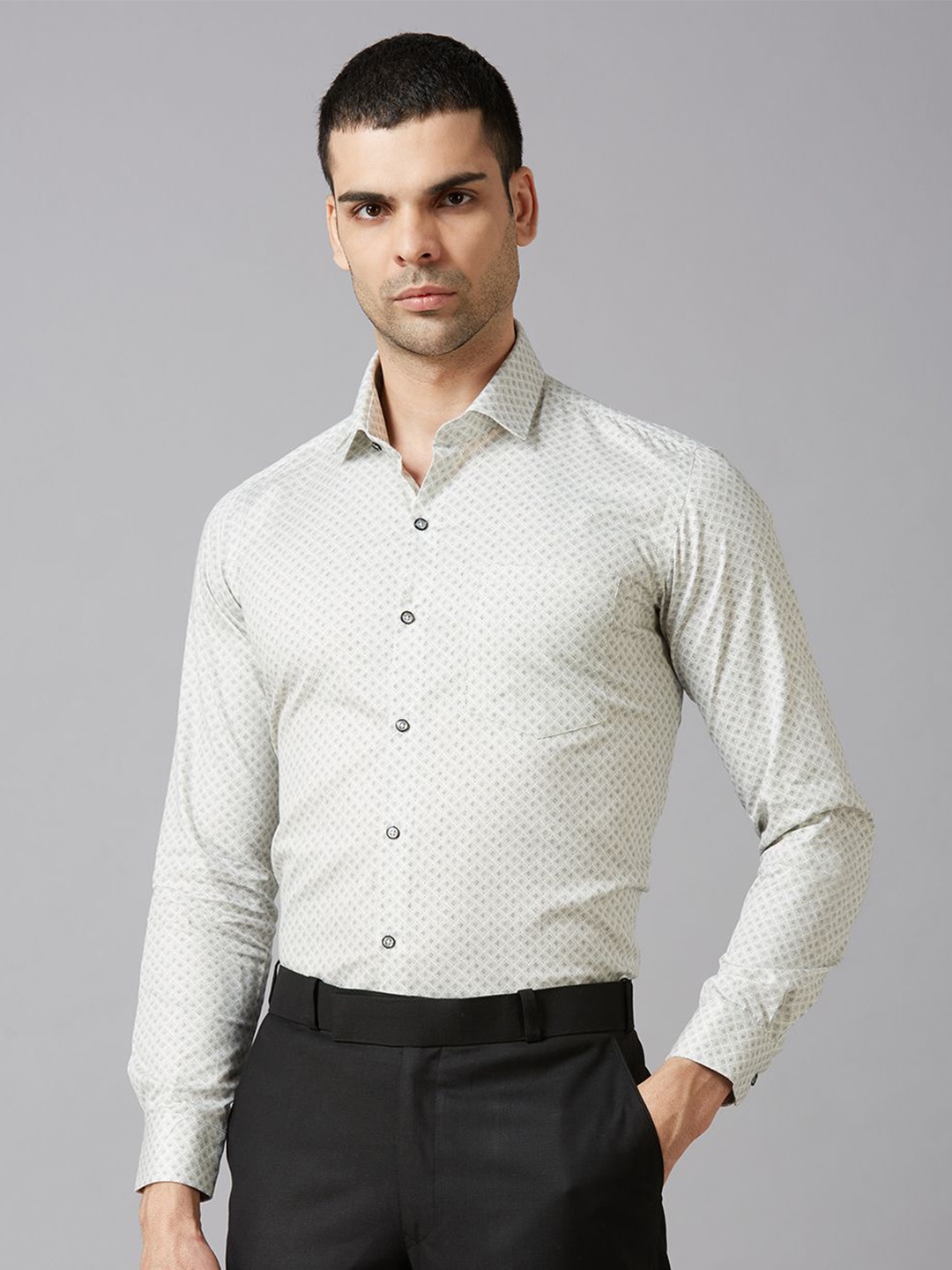 

John Philips Men Slim Fit Opaque Printed Formal Shirt, Blue