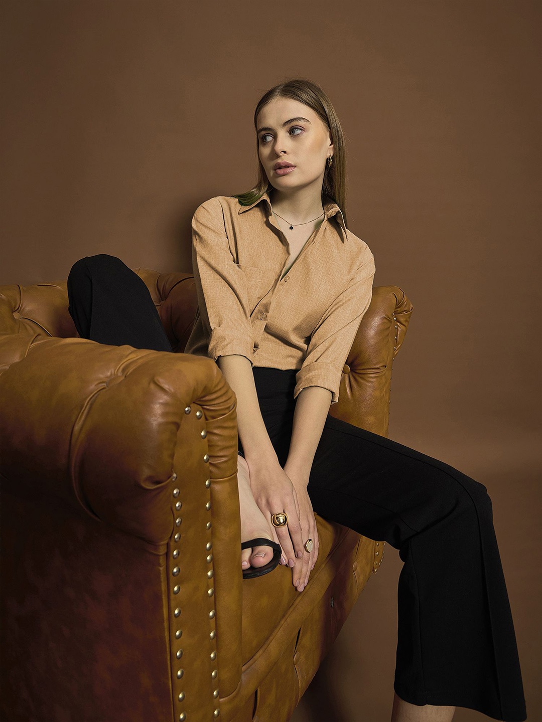 

The Roadster Lifestyle Co Cotton Spread Collar Shirt, Peach