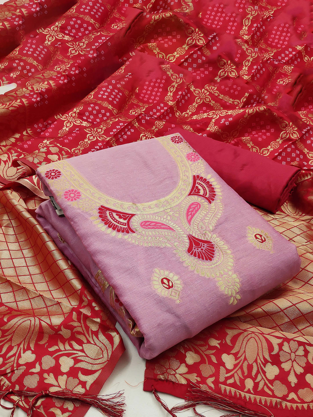 

SAINOOR Semi-Stitched Dress Material, Pink