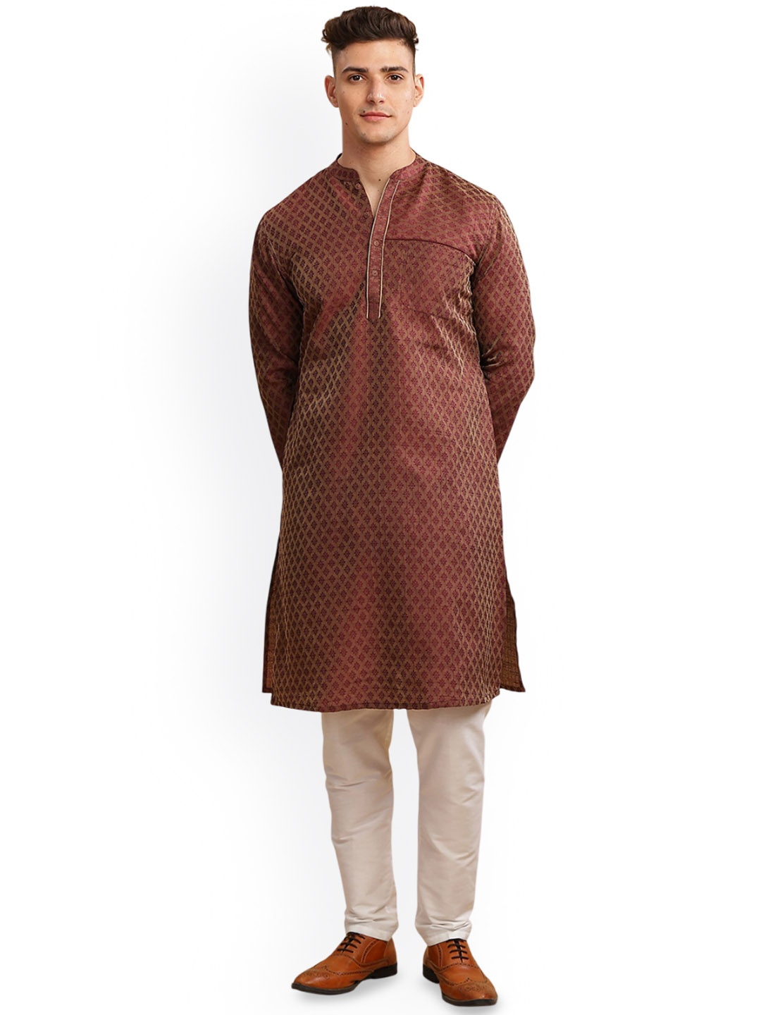 

Arch element Men Flared Sleeves Thread Work Kurta, Brown