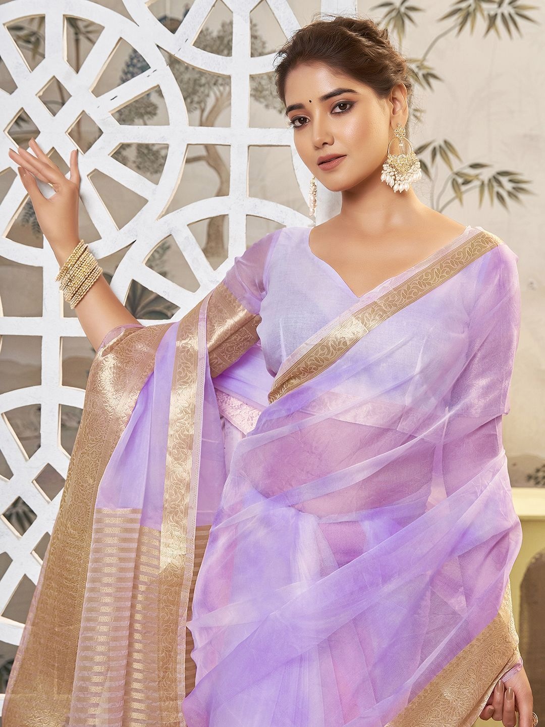 

DIVASTRI Woven Design Zari Organza Banarasi Saree, Purple