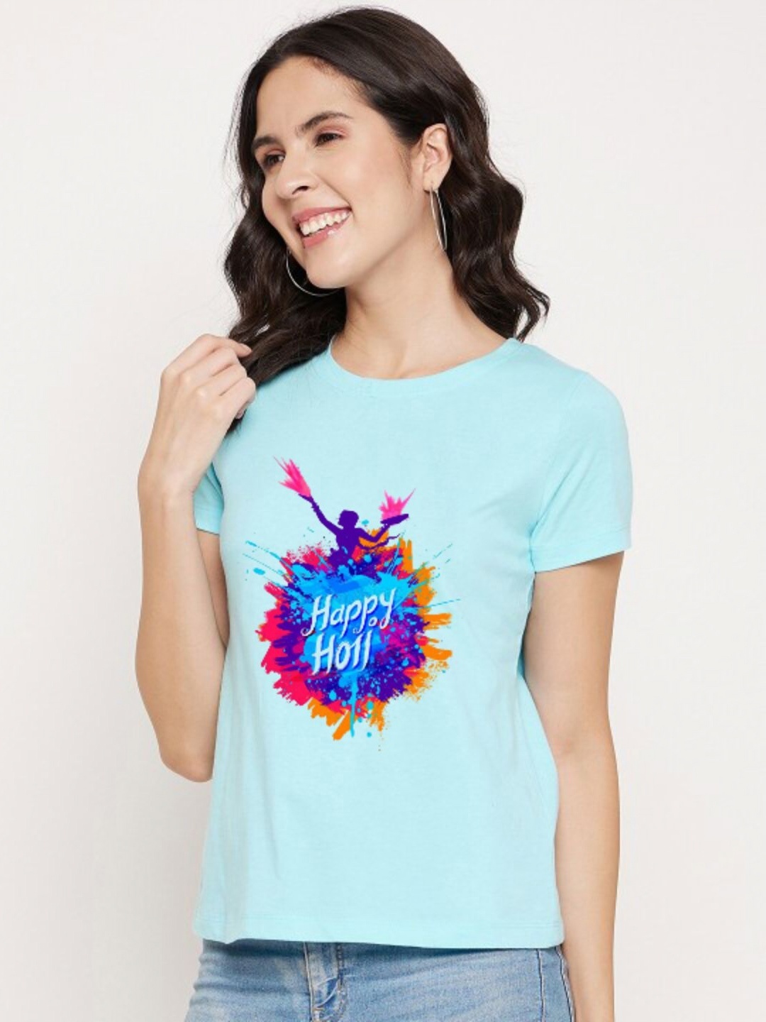 

Shiv traders collection Women Printed Applique T-shirt, Blue