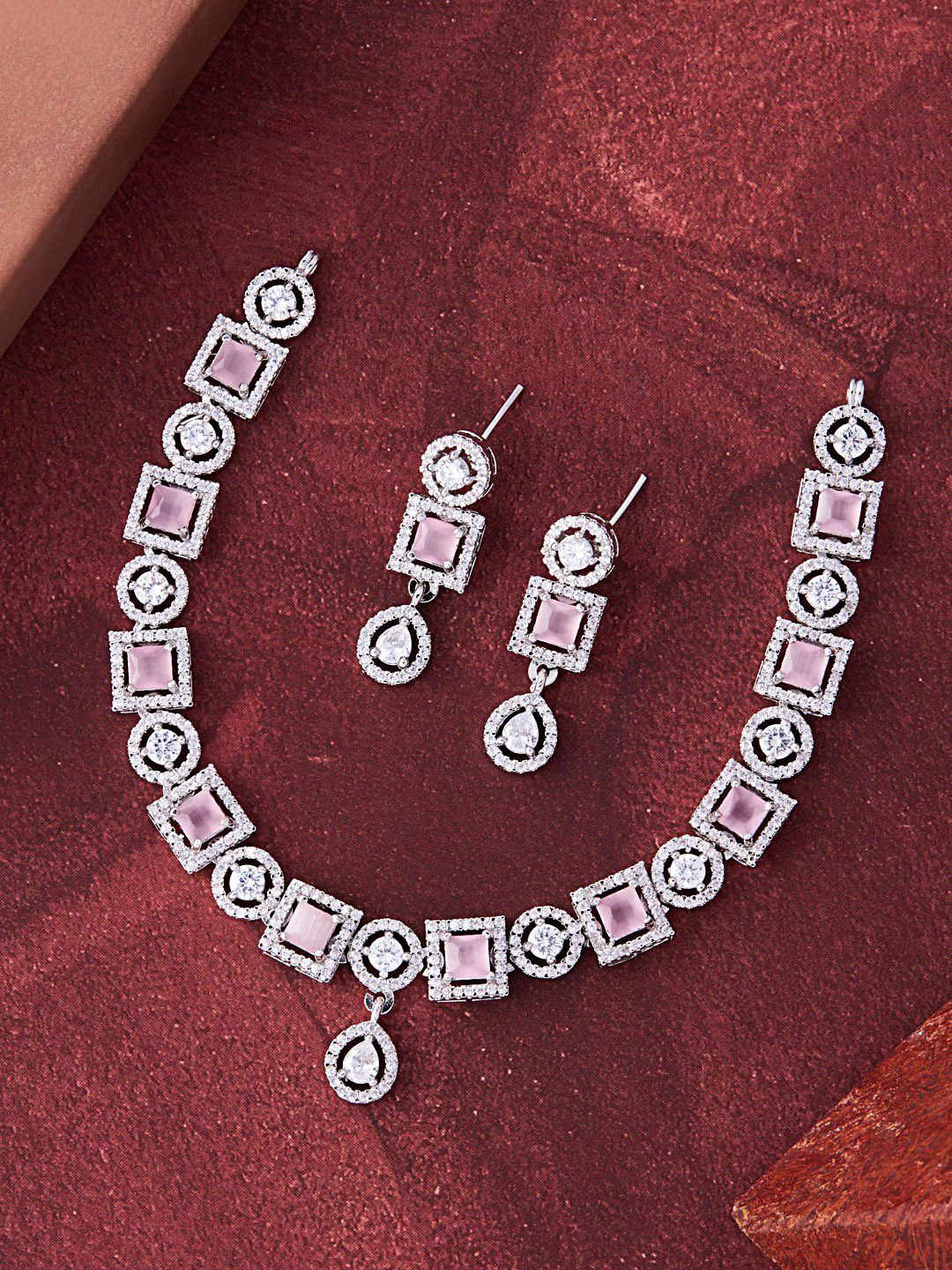

Feelwhiz Silver-Plated AD Studded JewellerySet, Pink