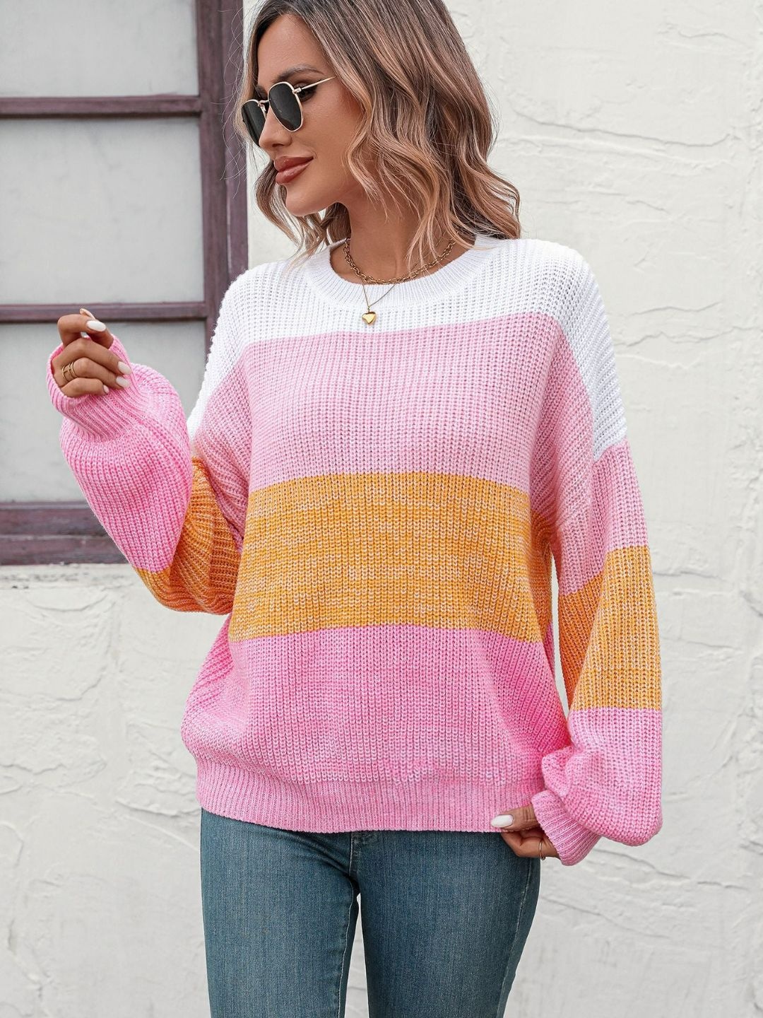 

Oh Rare Women Colourblocked Pullover, Pink