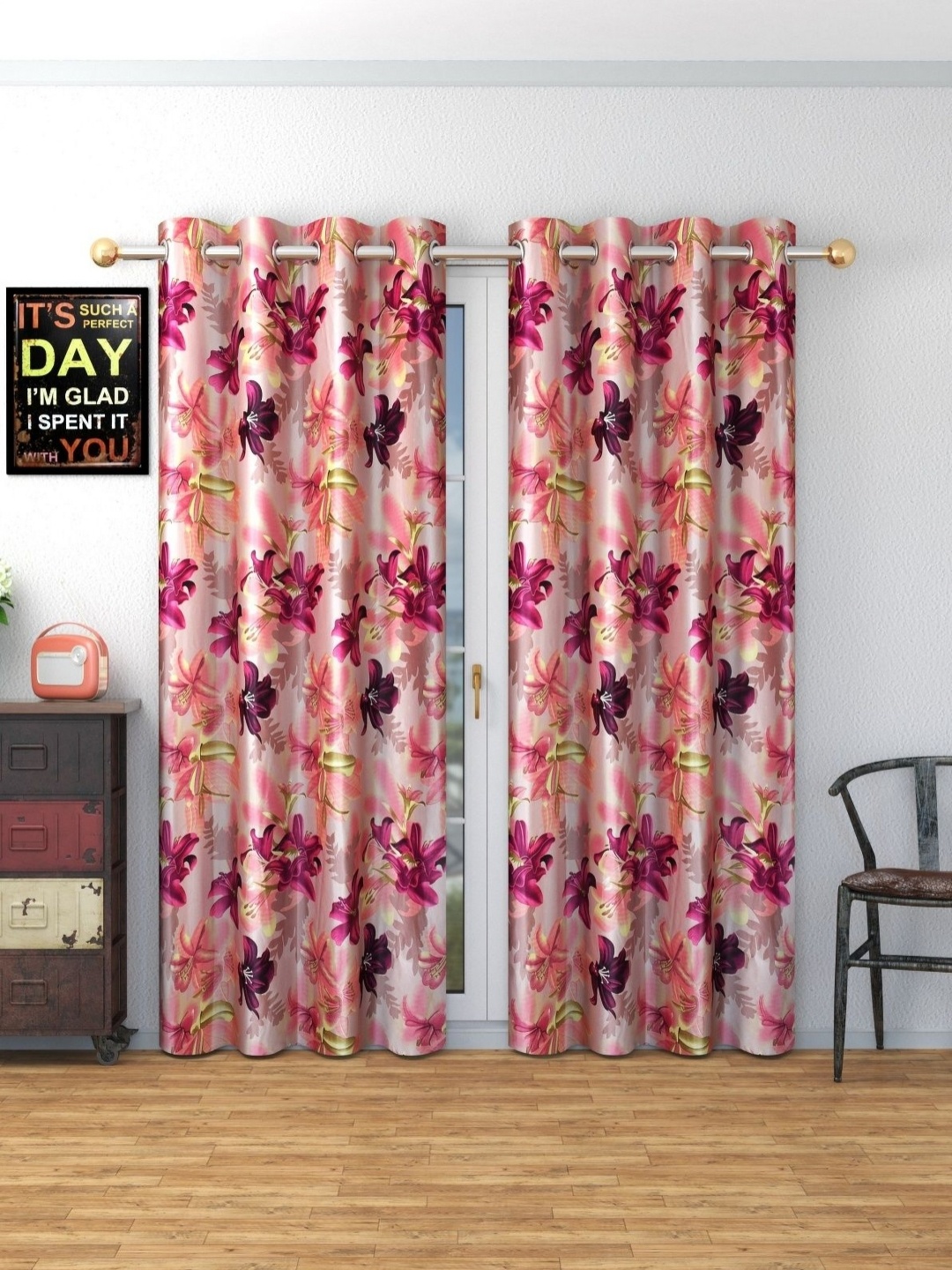 

Galaxy Home Decor Purple Set of 2 Floral Door Curtain