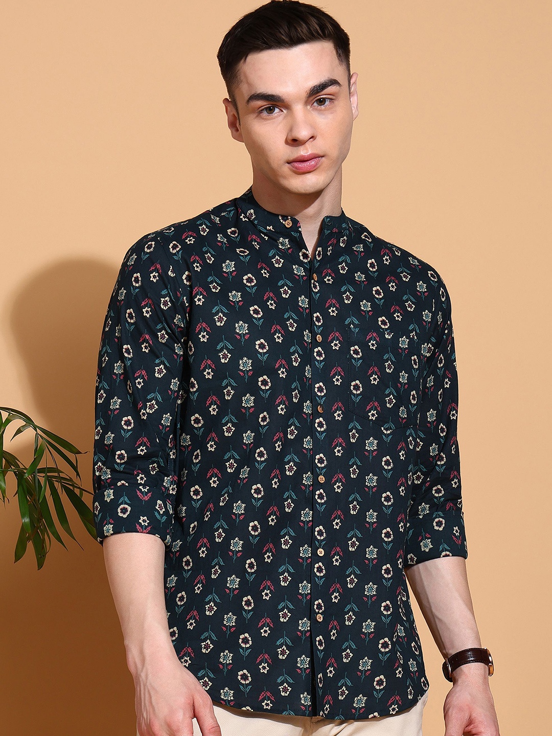 

Anouk Men Slim Fit Floral Opaque Printed Casual Shirt, Blue