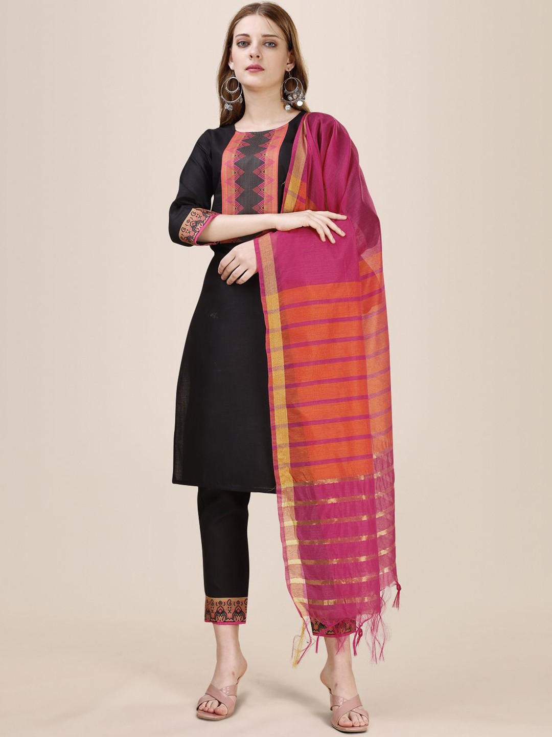 

Moda Rapido Women Yoke Design Regular Kurta with Trousers & With Dupatta, Black