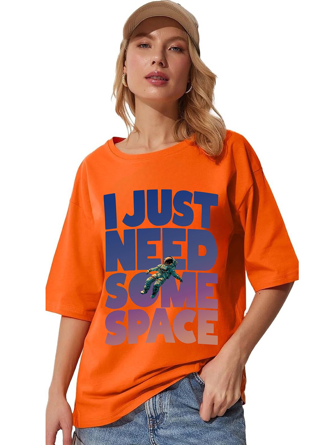 

RAYACLOSET Women Printed Applique T-shirt, Orange
